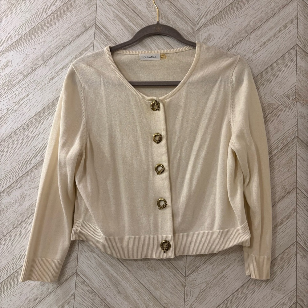 Calvin Klein Cream Button-Up Cardigan